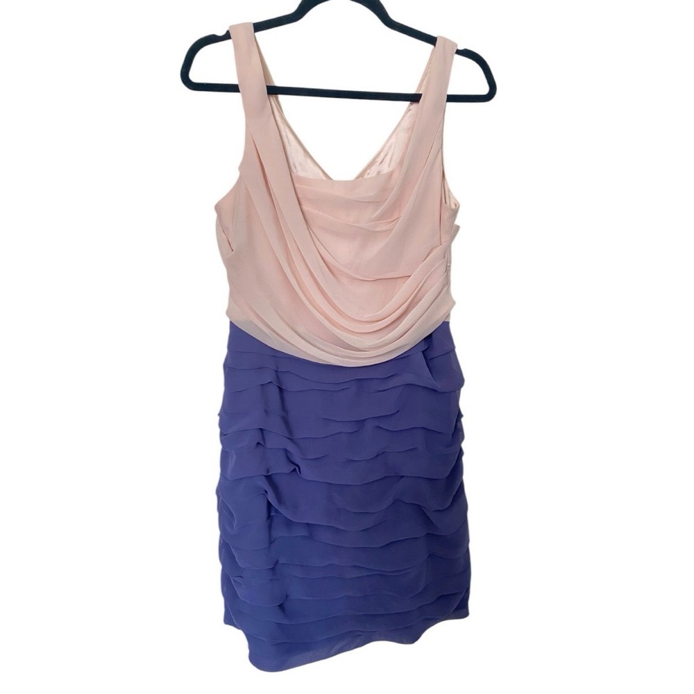 Express Colorblock Ruffle Mini Dress Blush Pink Purple Tiered Cowl Neck 10 - Picture 2 of 9
